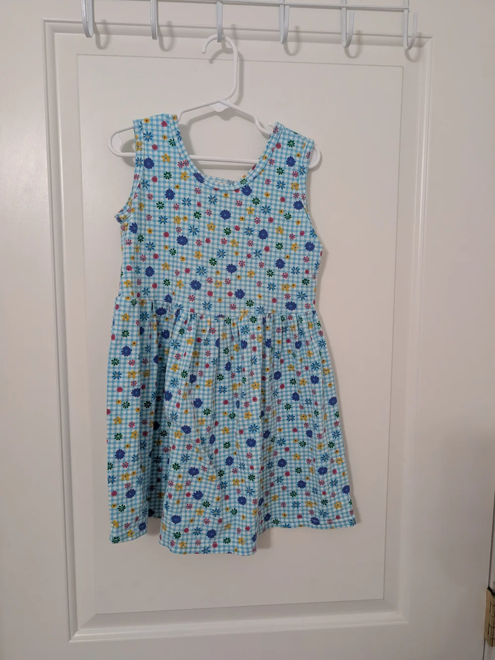 Vintage New Moves Girls 6 Blue Gingham Floral Cottagecore Dress 90s